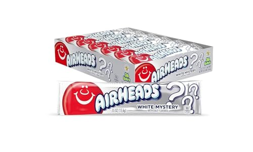 Airheads Full-Size Candy Bars, Taffy Candy Pack, Individually Wrapped Bulk Candy, White Mystery Flavor Artificially Flavored, 36 Count Box