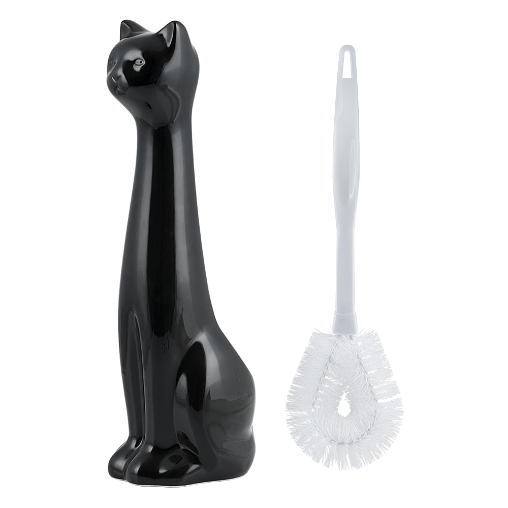 Allure Home Creation Black Cat 2-Piece Toilet Brush Holder and Brush Set