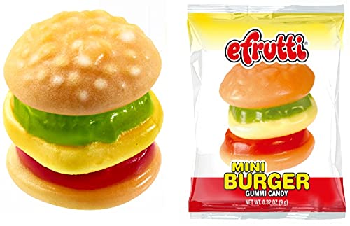 eFrutti Gummi Candy Variety, Mini Burgers, Sour Mini Burgers, and Mini Hot Dogs, .32 Ounce (Pack of 180) - with MYD Bag Clip