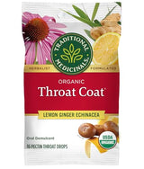 Traditional Medicinals Organic, Throat Coat Lozenges, Lemon Ginger Echinacea - Herbal Cough Drops, Helps Soothe Sore Throat - Non-GMO, Stimulant-Free