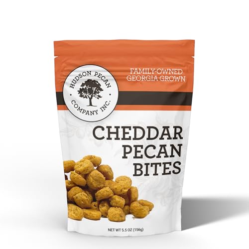 HUDSON PECAN COMPANY Cheddar Pecan Bites - Rich Sharp Cheddar Cheese Snack Made With Premium Georgia Pecan Pieces, Savory Crisp for Charcuterie