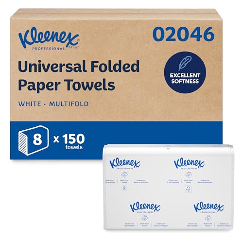 Kleenex Professional Universal Multifold Paper Towels, Bulk (02046), Absorbency Pockets, 9.2" x 9.4" Towel, White (150 Sheets/Pack, 8 Packs/Case