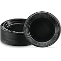 Bluesky Cuisine Round Black Disposable Plates - 6" (Pack of 100) Durable & Microwave Safe Black Dessert Plates, Perfect Disposable Plastic Plates