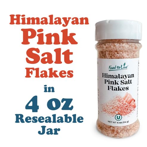Food to Live Himalayan Pink Salt Flakes, 4 oz - Gourmet Flaky Salt Crystals, Pure, No Additives. Perfect to Use as a Finishing Salt. Vegan, Kosher