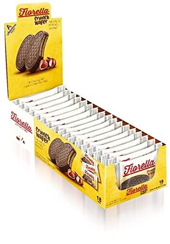 Fiorella Crunch Wafer Cookies, Milk Chocolate Covered Crispy Thin Crunch Wafers with Hazelnut Cream Filling, Chocolate Biscuits, 18 Individually