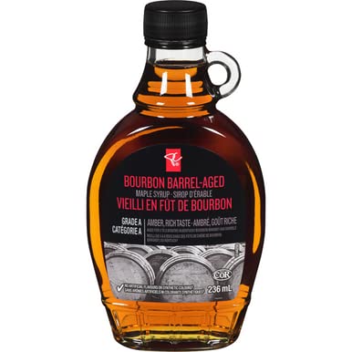President's Choice Black Label Bourbon Barrel Aged Maple Syrup Amber, 236ml/8 fl. oz, Imported from Canada}