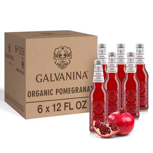 Galvanina Pomegranate - Premium Organic Italian Sparkling Soda, 12 fl oz (6 Glass Bottles) | Made with Organic Mediterranean Pomegranates, Naturally