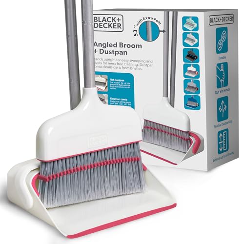 BLACK+DECKER Butler Broom & Dustpan Set - Stand-Up Design - Lightweight, Space-Saving Combo for Kitchen, Living Room, Bathroom, Lobby Floors - Home