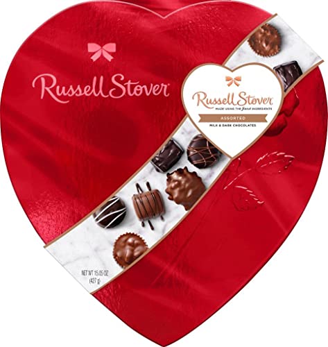 Russell Stover Valentine's Assorted Milk & Dark Chocolate Red Foil Heart Gift Box, 15.05 oz. (26 pieces)