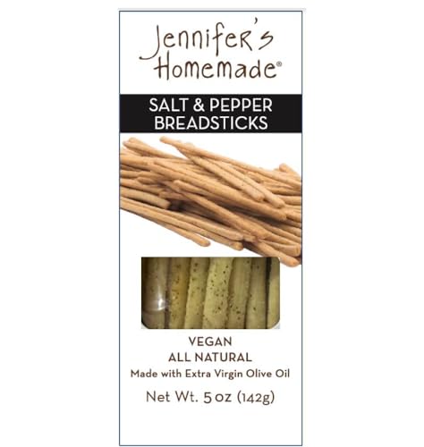 JENNIFERS HOMEMADE Salt & Pepper Breadsticks, VEGAN All Natural, Made with extra virgin olive oil, Crunchy and delicious snack, 5 OZ