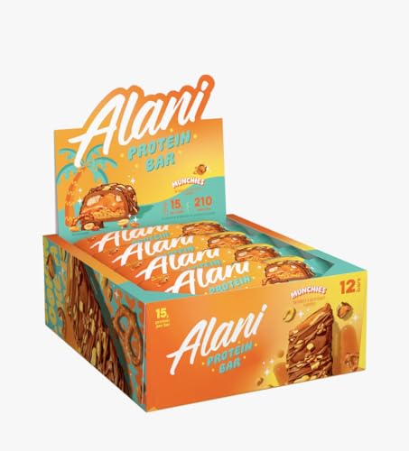 Alani Nu Protein MUNCHIES, High Protein Gluten-Free Bars, 18g Protein, Low-Sugar (6G) Low-Carb Healthy Snacks, 12 Individually Wrapped Bars