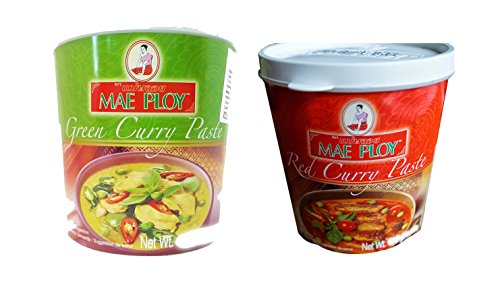 Mae Ploy Thai Cuisine Red Green Curry Paste 35 oz Jar Set (1 Red Curry + 1 Green Curry)