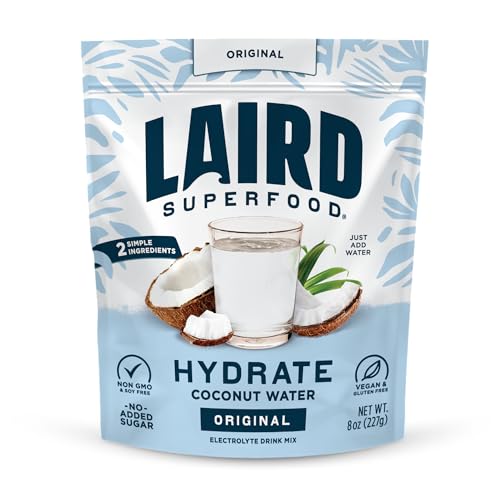 Laird Superfood HYDRATE Coconut Water Powder Drink Supplement with Coconut Water and Auqamin, All Natural, No Added Sugars, Gluten-Free, Non-GMO