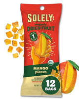 SOLELY - Organic Dried Fruit Mango Pieces (1 Box, 12 Single Serving Bags per Box) - Real Fresh Fruit - Healthy Snacks for Adults & Kids - Non GMO