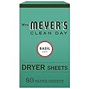 Mrs. Meyer's Clean Day Dryer Sheets, Softens Fabric, Reduces Static, Cruelty Free Formula, Basil Scent, 80 Count