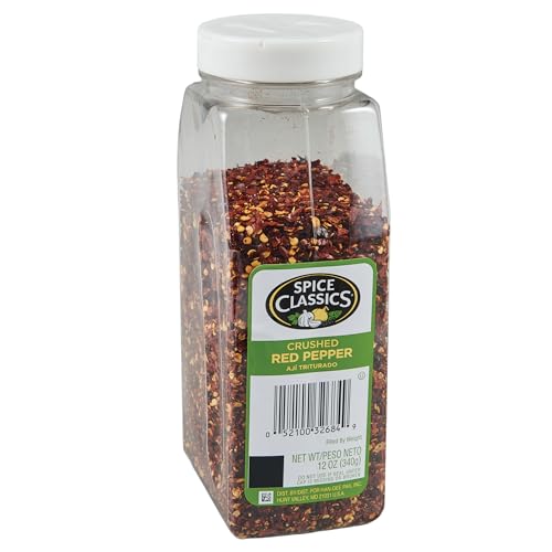 Spice Classics Crushed Red Pepper, 12 oz - One 12 Ounce Container of Dried and Crushed Red Chili Pepper Flakes Great for Pizza, Chowder, Seafood,