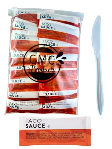 Flavorsmith Taco Sauce Packets - 50 Count (9g Each) with Spreader in Resealable Slide Seal Bag - Packaged by CMC Products
