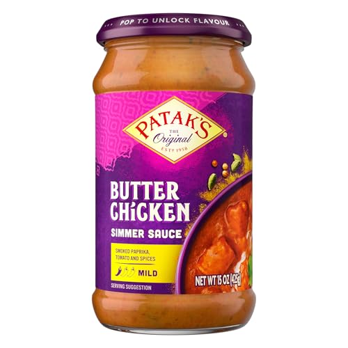 Patak’s Butter Chicken Simmer Sauce - Mild & Creamy Curry Sauce with Tomatoes & Spices - Gluten-Free & Vegetarian Authentic Indian Sauce - Perfect