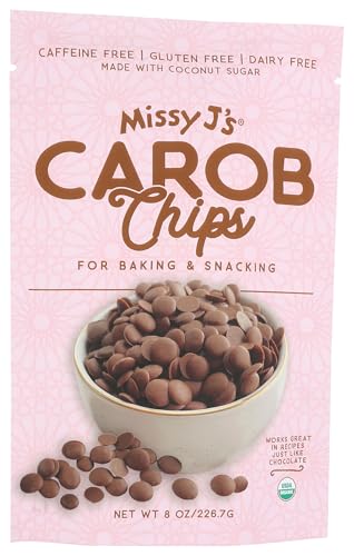 Missy J's Organic Carob Chips 8 Ounce 1 Pack | Carob Made w/Coconut Sugar, Vegan and Gluten-Free | Healthy Caffeine Free Substitute for Chocolate, Perfect for Snacks and Treats