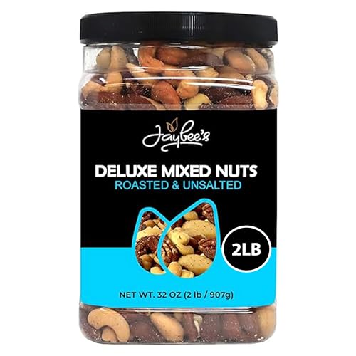 Jaybee’s Unsalted Mixed Nuts | 32 oz | Gourmet Roasted Deluxe Nut Mix with Cashews, Almonds, Pecans, Hazelnuts, Brazil Nuts (No Peanuts) | Keto, Vegan
