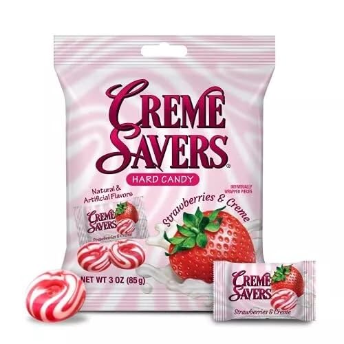 Cream Savers Strawberries & Cream, 6.25 Ounce Bag (Pack of 2), Individually Wrapped Hard Candy, Strawberry Candy, The Hampton Candy Company