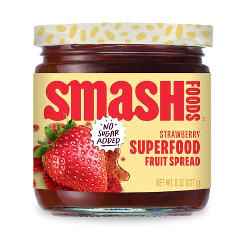 Smash Foods Strawberry Jam | Low-Calorie, No Sugar Added Keto Jam with Upcycled Fruit & Chia Seeds | Vegan, Paleo Superfood Fruit Spread (1 Jar)