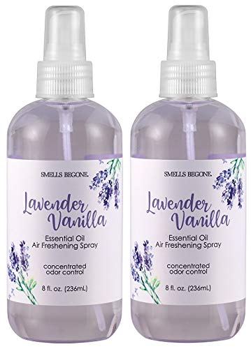 SMELLS BEGONE Essential Oil Air Freshener Spray - Odor Eliminator - 2 Pack - 8 Ounce (Lavender Vanilla)