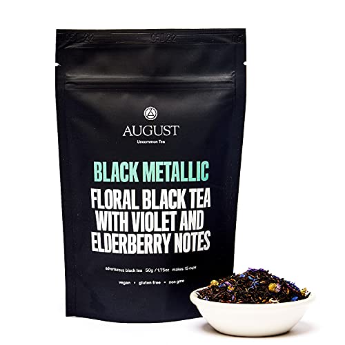 August Uncommon Black Metallic Black Tea - Violet Elderberry Loose Leaf Tea Caffeinated - Lush Blend with Dark Berry and Floral Notes - Unique Mothers