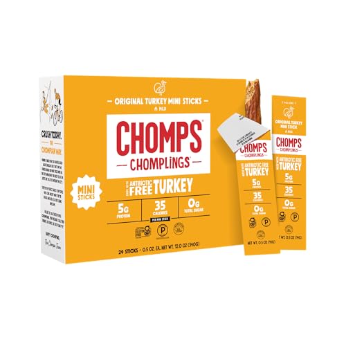 Chomps Snack Size Original Turkey Jerky Meat Sticks, ABF Turkey, Keto, Paleo, Whole30 Approved, Low Carb, High Protein, Gluten Free, Sugar Free, 35