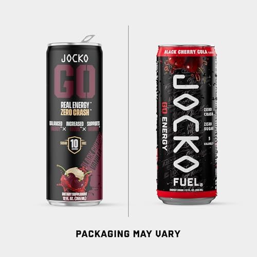 Jocko Fuel GO Energy Drinks, Black Cherry Cola - 95mg Caffeine with Added Adaptogens, Vitamin B12 & B6, & L Theanine for Mood & Focus Support, No