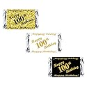 100th Birthday Miniatures Candy Bar Wrapper, (Set of 60) Mini Candy Bar Stickers; 3 Designs: 24 Gold, 24 Black, 12 White, Candy Not Included. Made in