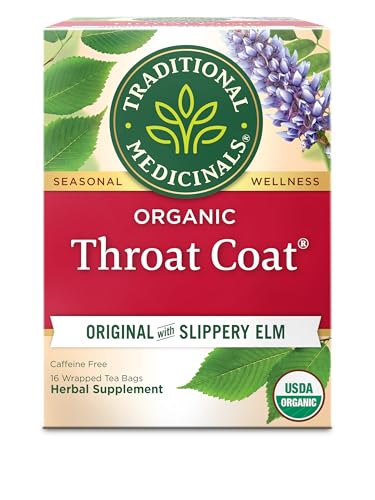 Traditional Medicinals Organic, Throat Coat Tea, Original with Slippery Elm - Supports Throat Health - Kosher, Non-GMO, Caffeine-Free, Compostable