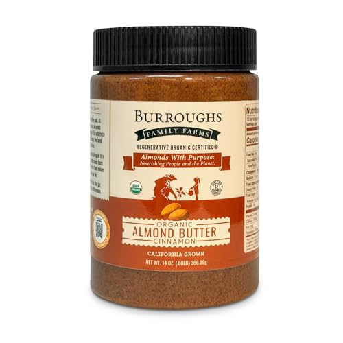 USDA Organic Almond Butter Cinnamon, 14 oz - No Palm Oil, Almond Nut Butter - 2x the Antioxidants and Vitamin B Versus Other Nut Butter with Coconut