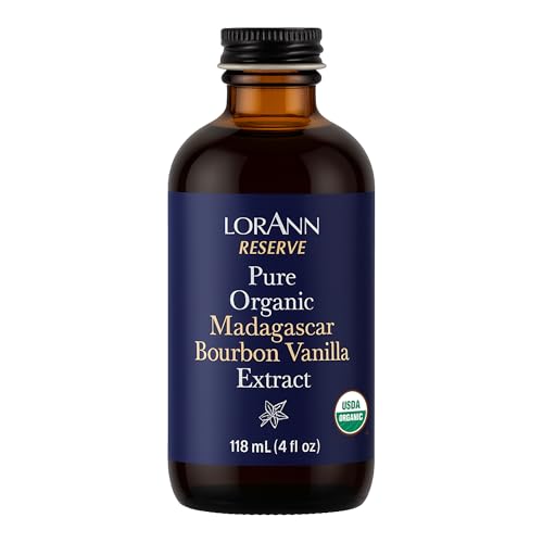 LorAnn Oils Reserve Pure Organic Madagascar Bourbon Vanilla Extract - Real, Organic Vanilla Extract for Baking, Pure Flavor & Bourbon, 4 Ounce