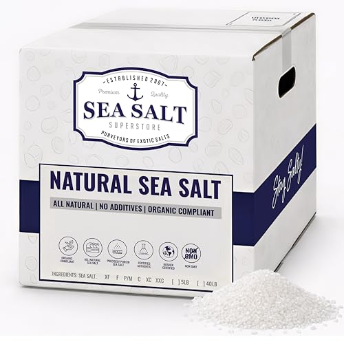 Natural Sea Salt Coarse Grain, Gluten-Free Bulk Sea Salt for Commercial Use with No Artificial Additives, 40 Pounds