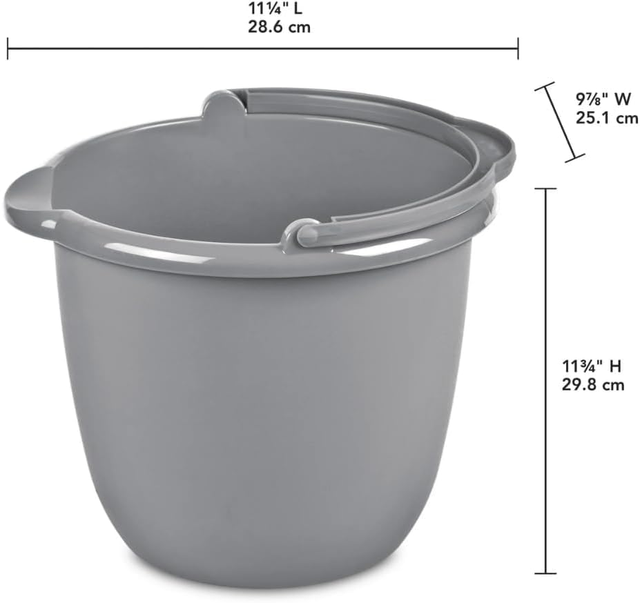 10 Qt. Spout Pail 2 Pack - Classic Titanium Plastic Utility Bucket with Comfortable Handle, Durable Multi-Purpose Pail for Household Cleaning