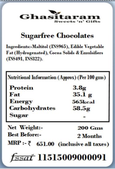 Ghasitaram Gifts Sugarfree Chocolates