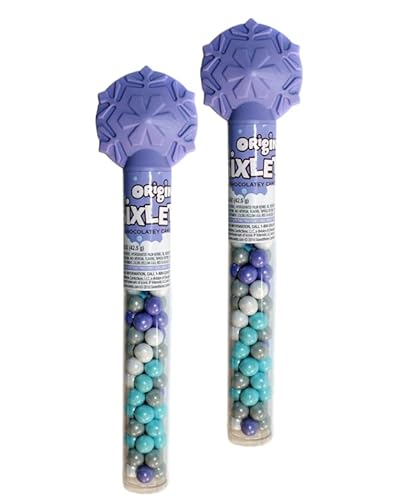 Original Chocolatey Candies in Cane with Snowflake Topper - 1.5 oz, Metallic White, Blue, Purple & Green Candies, Festive Lavender Tube for Holiday