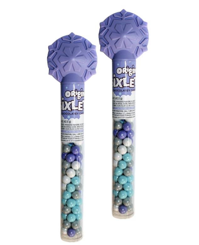 Original Chocolatey Candies in Cane with Snowflake Topper - 1.5 oz, Metallic White, Blue, Purple & Green Candies, Festive Lavender Tube for Holiday