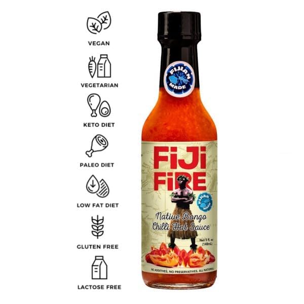 FIJI Fire Chilli HOT Sauce (Value Pack of 1 x 5 Oz Bottle) The Bongo Chilli, a delicious habanero with a sweet and fruity taste, that's native