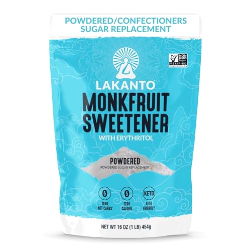 Lakanto Powdered Monk Fruit Sweetener With Erythritol, Powdered Sugar Substitute Sweetener For Baking & Cooking Waffles, Donuts, Cookies & More, Keto, Low Calorie, Low Carb, Vegan, Gluten Free, 1 Lb