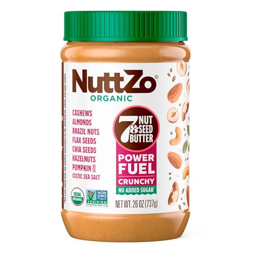 NuttZo Organic Power Fuel 7 Nuts and Seeds Butter, Crunchy, Paleo and Keto Friendly, Peanut and Gluten Free, Vegan, Kosher, 1g Sugar, 6g Protein, 26