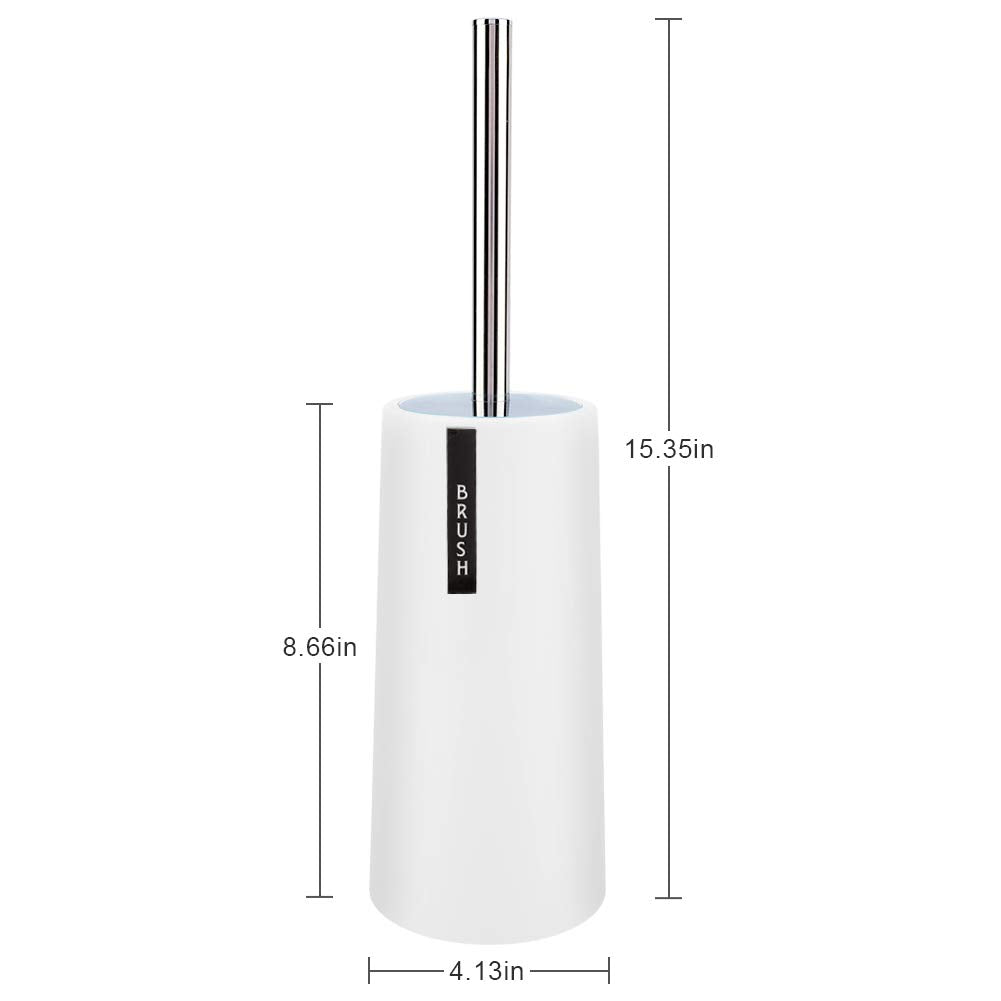 Freestanding Toilet Brush and Holder Set, Long Stainless Steel Handle Toilet Bowl Scrubber for Deep Cleaning Bathroom, Space Saving White ABS Plastic
