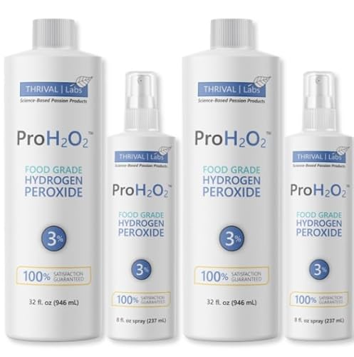 Thrival Labs ProH2O2 3% Food Grade Hydrogen Peroxide - Natural Cleaner & Disinfectant - Household Use - For Cleaning, Sanitizing & Gargle - 8 fl oz
