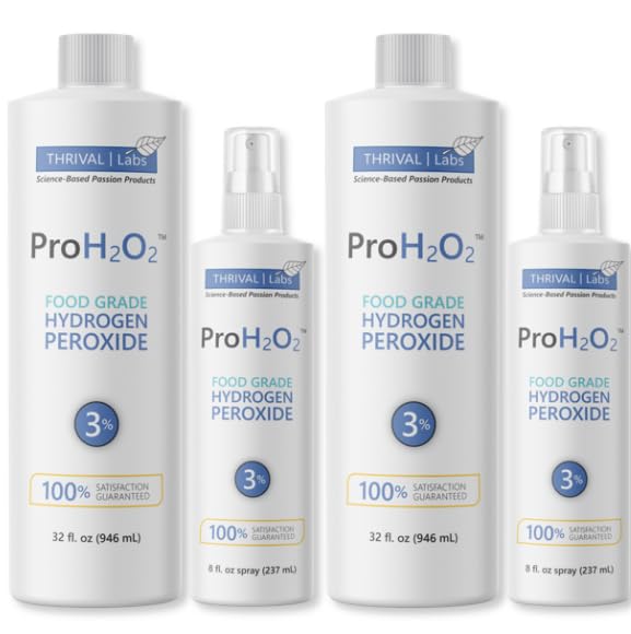 Thrival Labs ProH2O2 3% Food Grade Hydrogen Peroxide - Natural Cleaner & Disinfectant - Household Use - For Cleaning, Sanitizing & Gargle - 8 fl oz