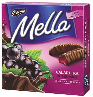 Jutrzenka MELLA Chocolate Coated Jelly Variety Pack of 4 x 6.7 oz. ORANGE, LEMON, CHERRY & BLACKCURRANT. Product of Poland.