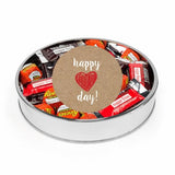 Valentine's Day Candy Gift Tin Large Silver Plastic Tin with Sugar Free Chocolate Mix - Red Heart