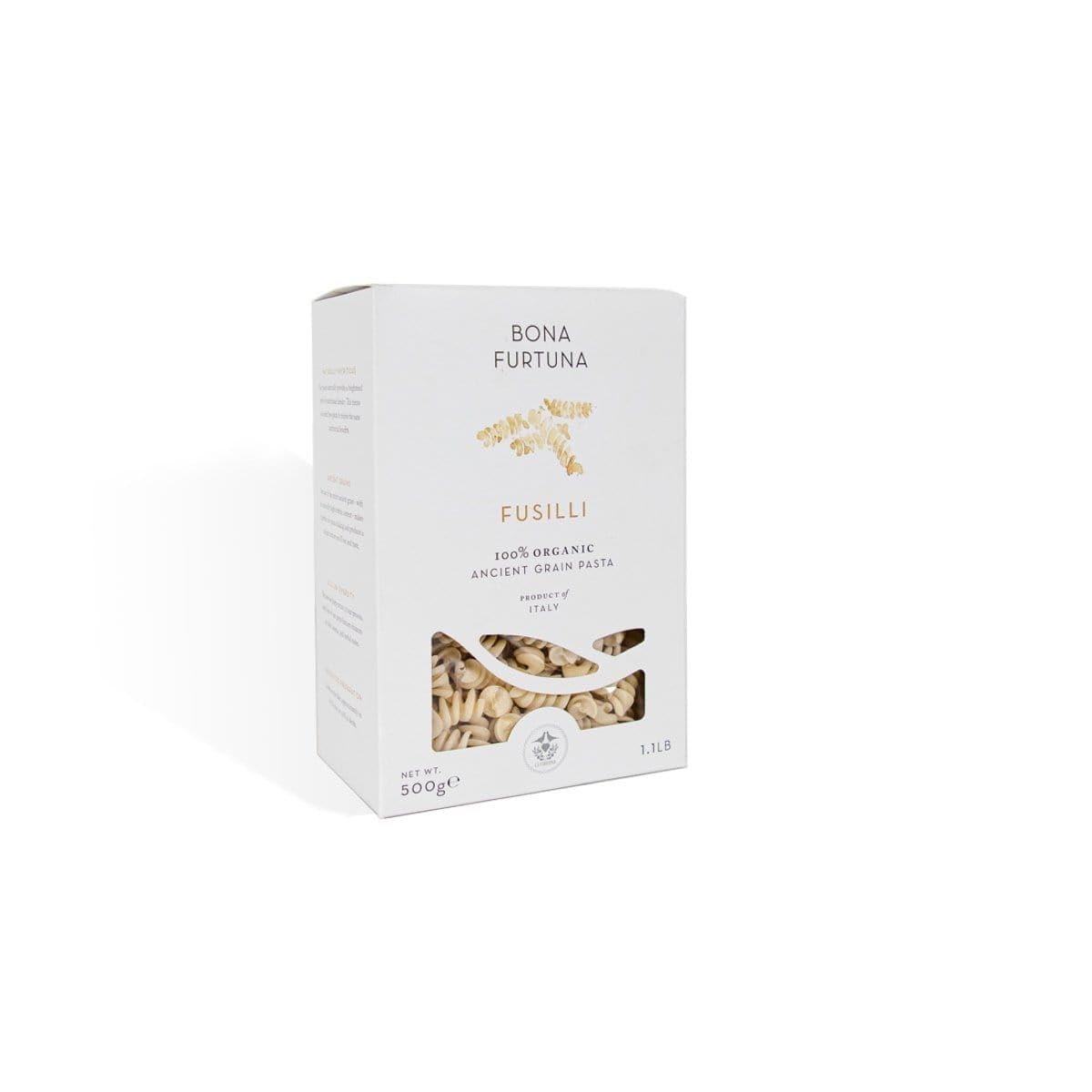 Bona Furtuna Organic Fusilli Ancient Grain Pasta Made in Italy, Bronze Die Cut Fusilli Italian Pasta, 17.6 oz