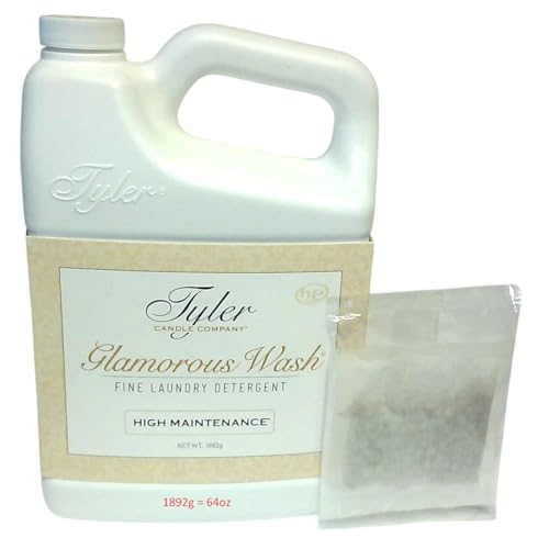 Tyler Candle Glamorous Wash High Maintenance Half Gallon (64 OZ) Laundry Detergent with Glamorous Sachet Single Pouch