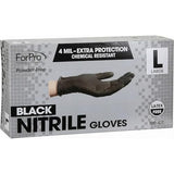 ForPro Disposable Nitrile Gloves, Chemical Resistant, Powder-Free, Latex-Free, Non-Sterile, Food Safe, 4 Mil, Black, Large, 100-Count